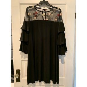 Black Midlength and Embroidered Bell Sleeve Dress